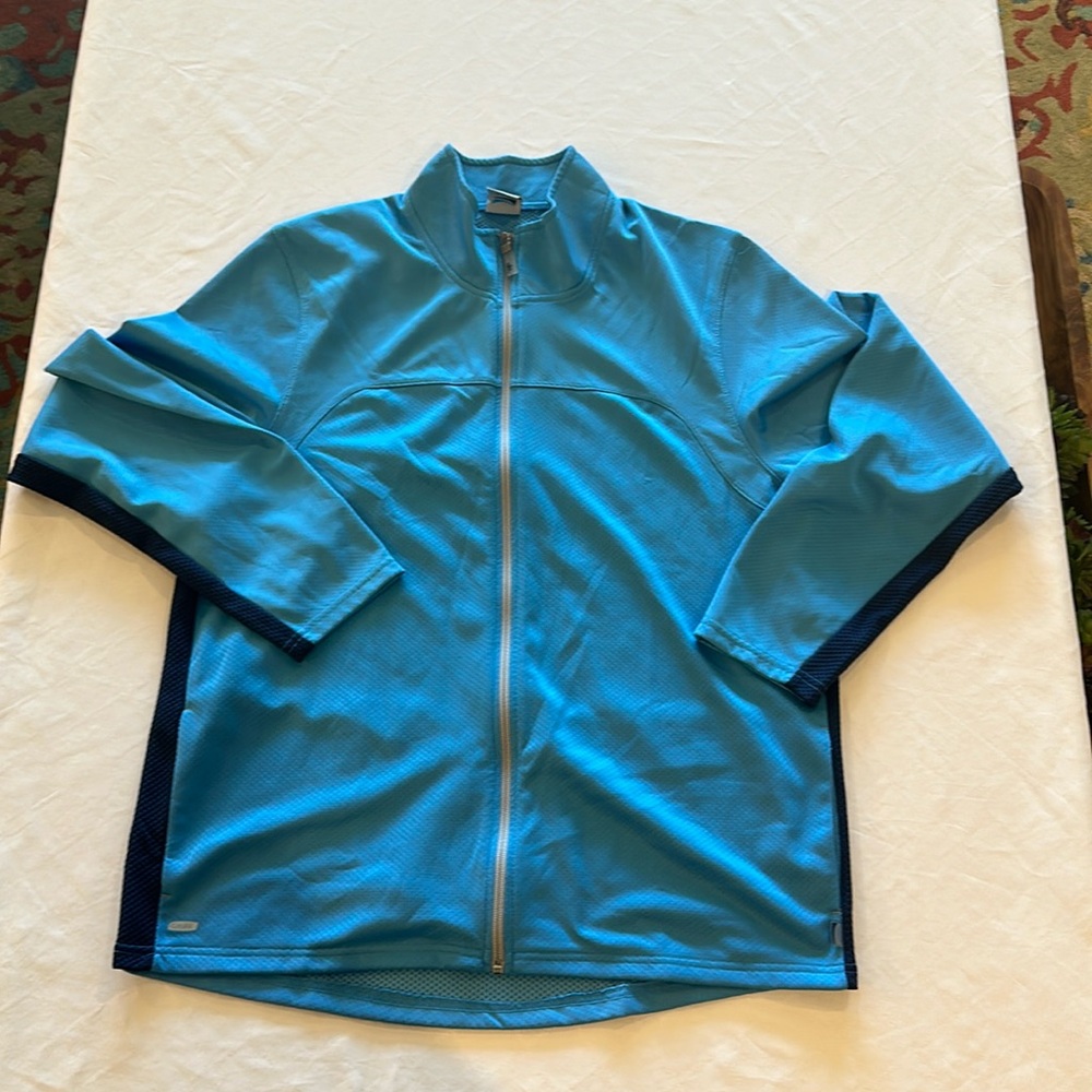 ALO yoga coolfit men's blue full zip jacket size large excellent condition